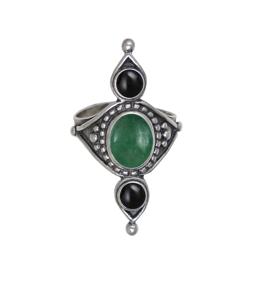 Sterling Silver Royal Ring With Jade And Black Onyx Size 9